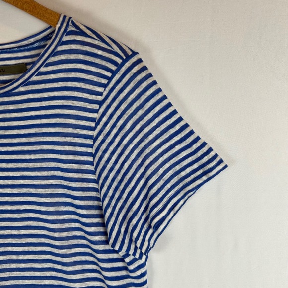Enza Costa Womens Blue White Striped Linen Blend Short Sleeve Crew Neck Tee S - Picture 8 of 10